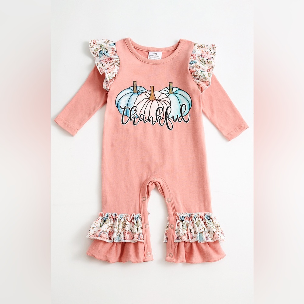 SOLD OUT Baby & Toddler Pumpkin Thankful Ruffled one piece- multiple sizes